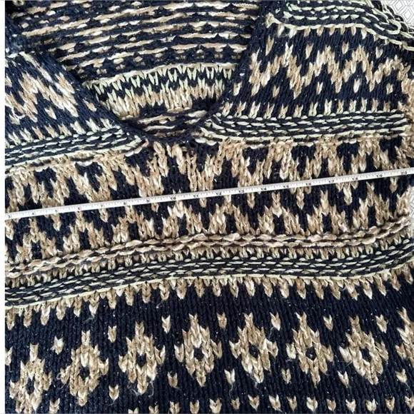 Free People Chunky Knit Navy and Tan Hooded Sweater - Picture 4 of 5